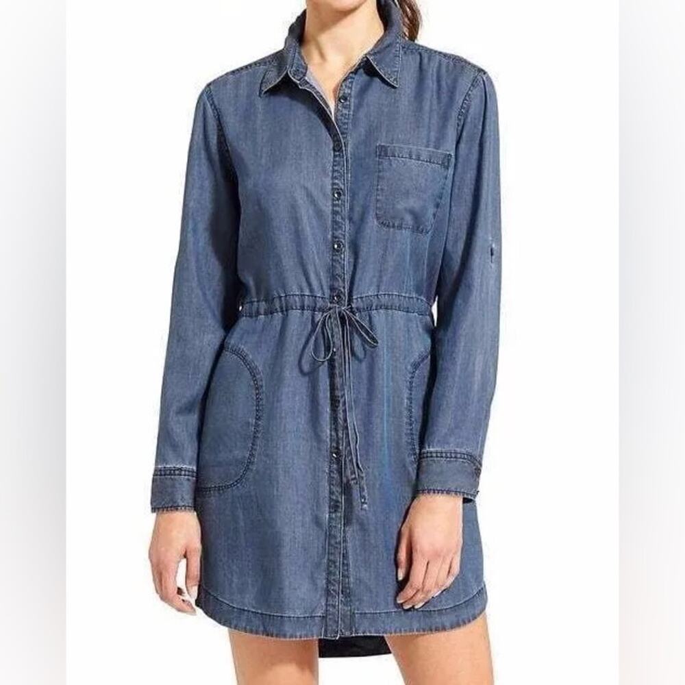 Athleta Candid Indigo Chambray Button Down Shirt Dress Size XS